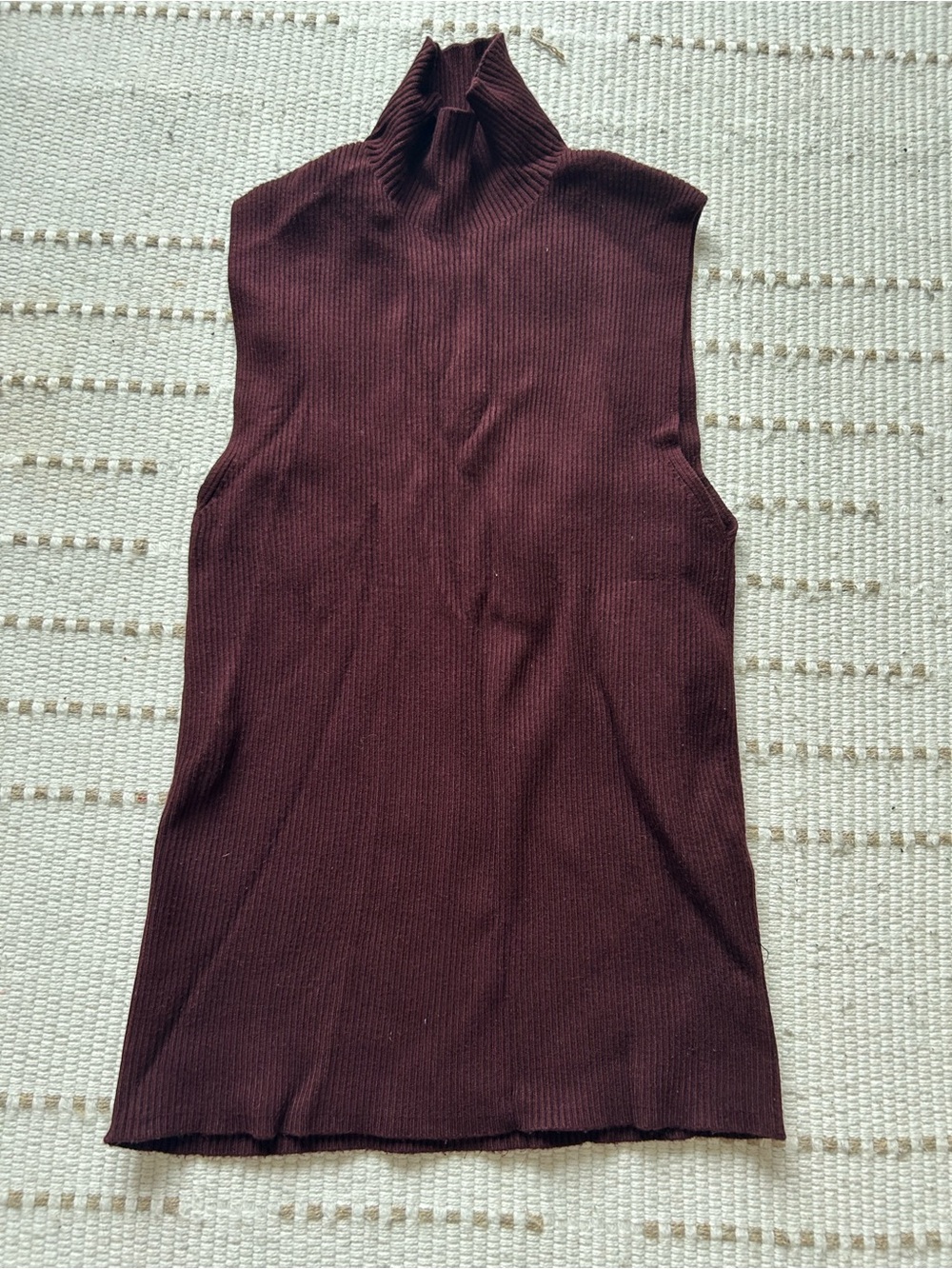 Zara Sleeveless Ribbed Turtleneck Top - Deep Burgundy
